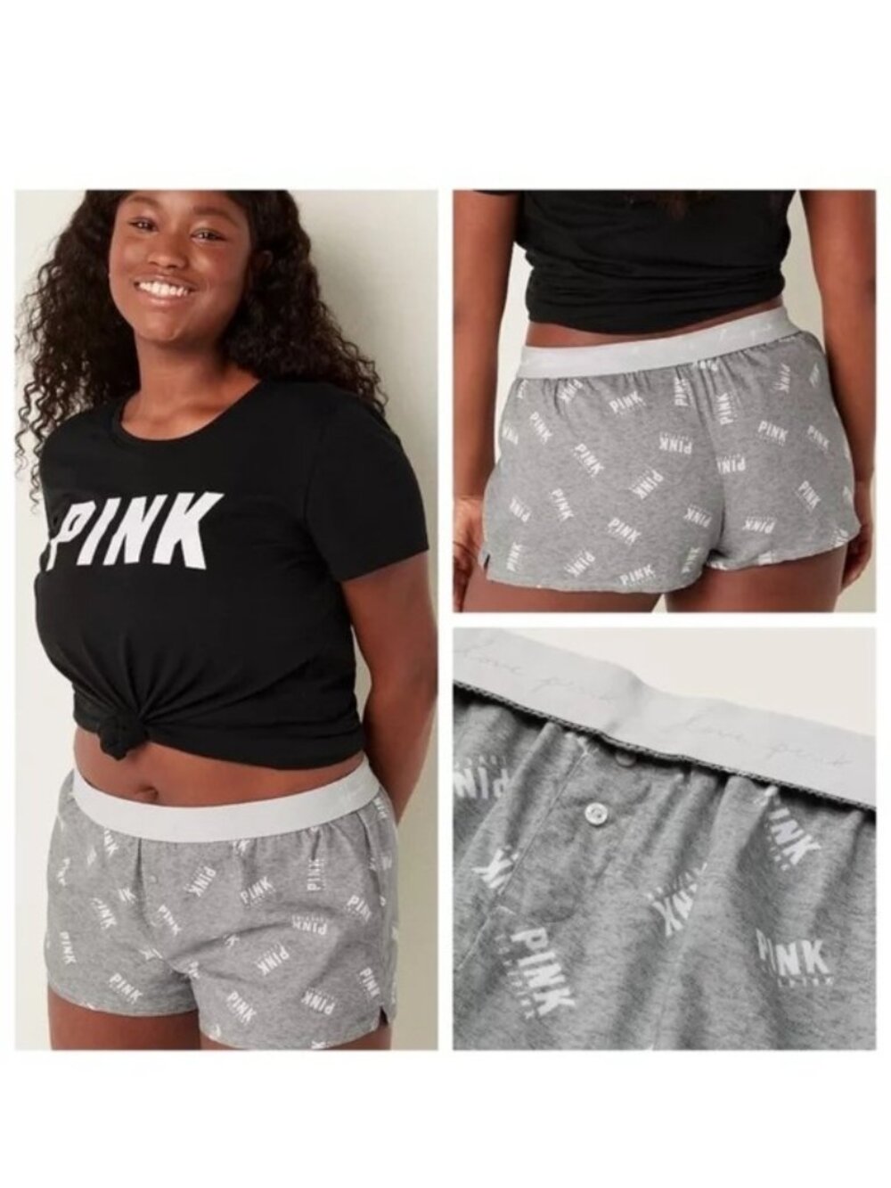 Victoria's Secret PINK | Gray Logo Flannel Boxy Pajama Shorts | Size Extra Small